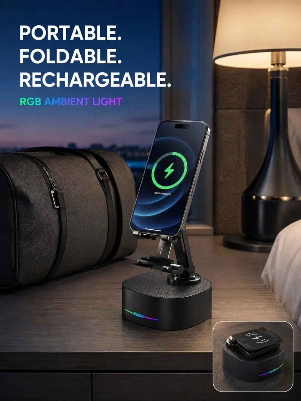 4-in-1 Bluetooth Speaker Phone Stand Wireless Charger RGB Light